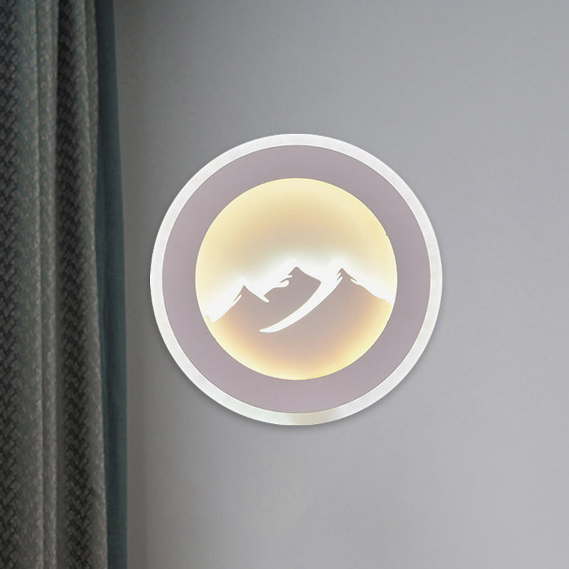 Modern Round Led Wall Sconce Light With Acrylic Mountaintop Pattern