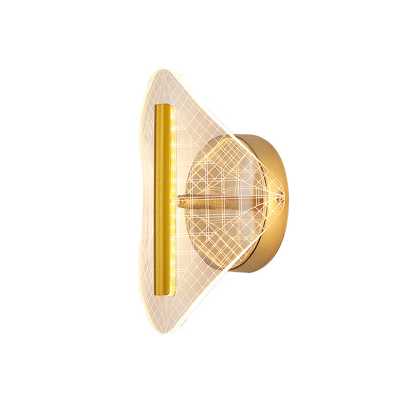 Minimal Led Gold Sconce - Metallic Geometric Wall Light For Living Room In White/Warm