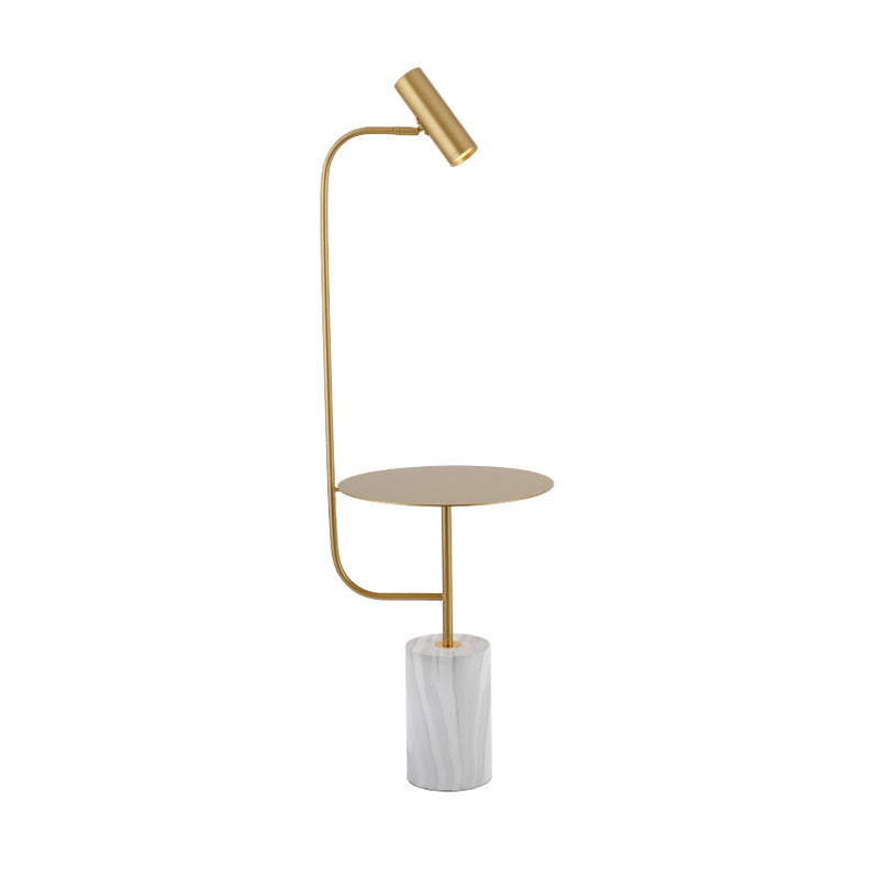 Modern Gold Finish Led Metallic Floor Table Lamp - Short Tube Stand Up Light For Drawing Room