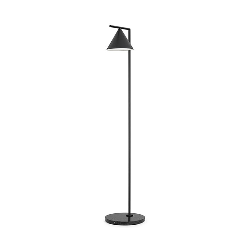 Minimalist Conical Shade Floor Light With Right Angle Arm - Black/Gold Finish Stand-Up Lamp