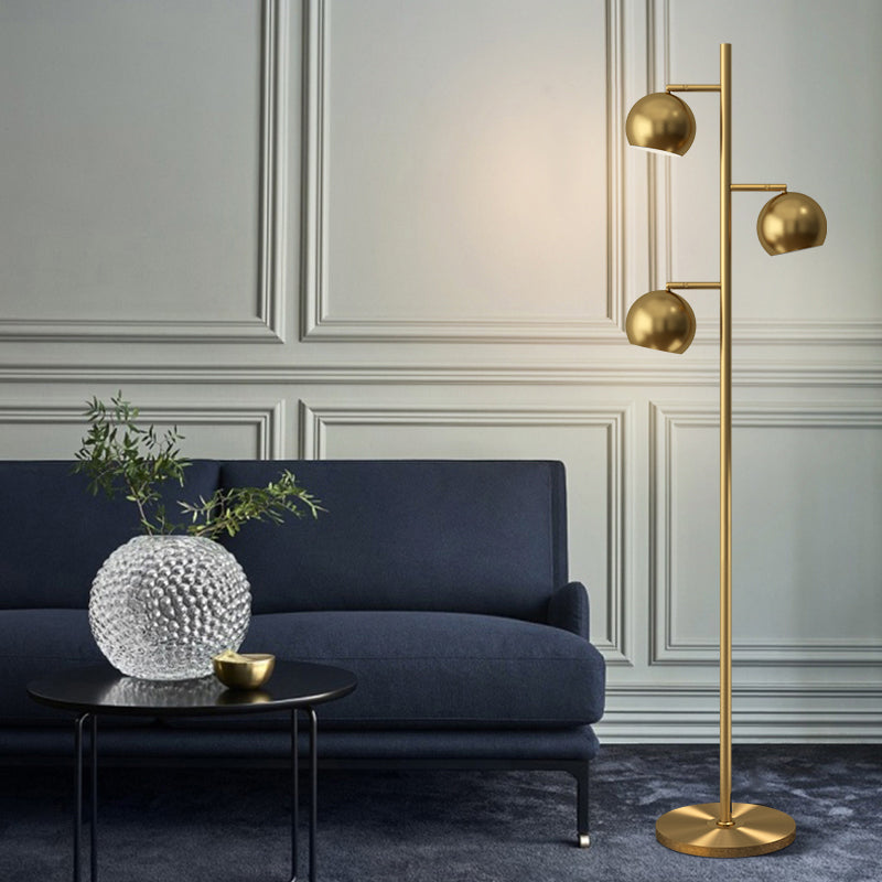 Modern Metallic Gold Sphere Tree 3-Light Floor Lamp For Drawing Room