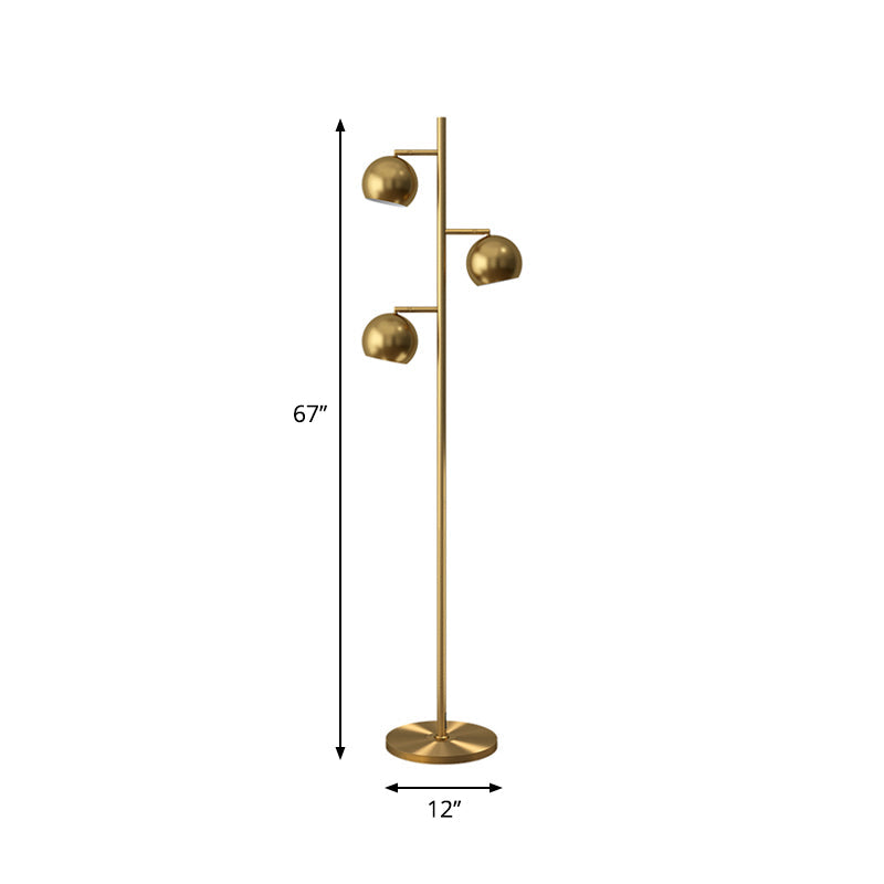 Modern Metallic Gold Sphere Tree 3-Light Floor Lamp For Drawing Room