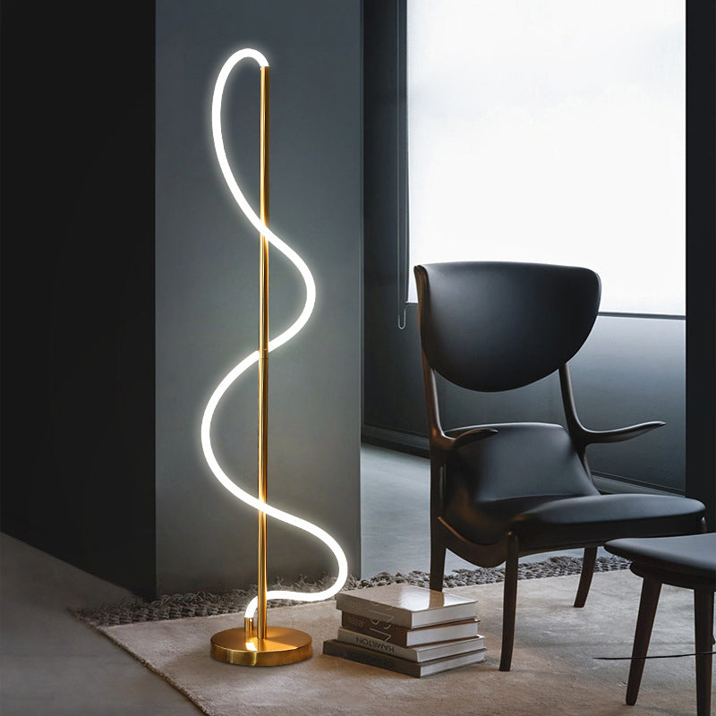 Metallic Gold Led Floor Lamp For Study Room - Modernist Spiral Line Reading Light
