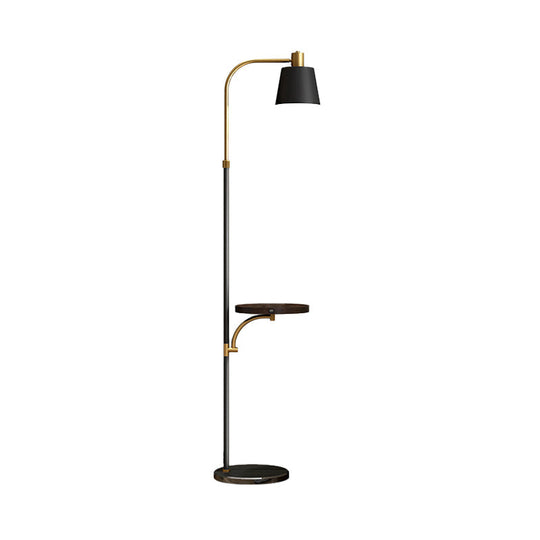Modern Single Black And Gold Standing Floor Lamp With Metallic Barrel Design