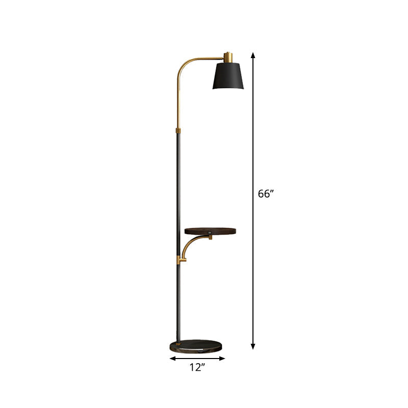 Modern Single Black And Gold Standing Floor Lamp With Metallic Barrel Design