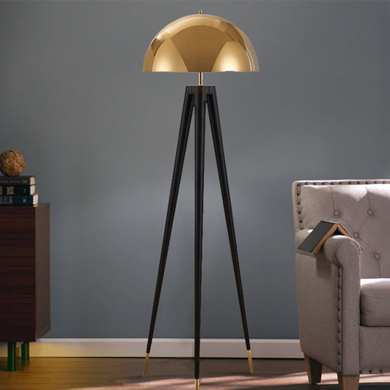 Modern Mid Century Metal Tripod Floor Lamp With Semicircle Stand Black/Gold Finish Gold