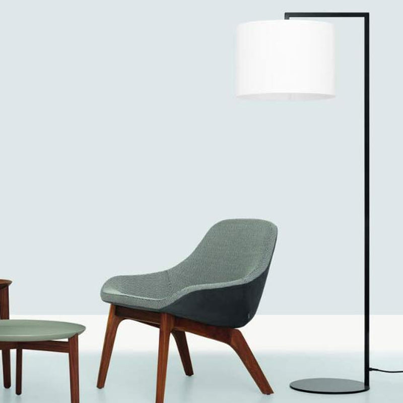 Modern Right Angle Floor Lamp - Simple Metal 1-Head White/Black Fabric Ideal For Living Room Reading