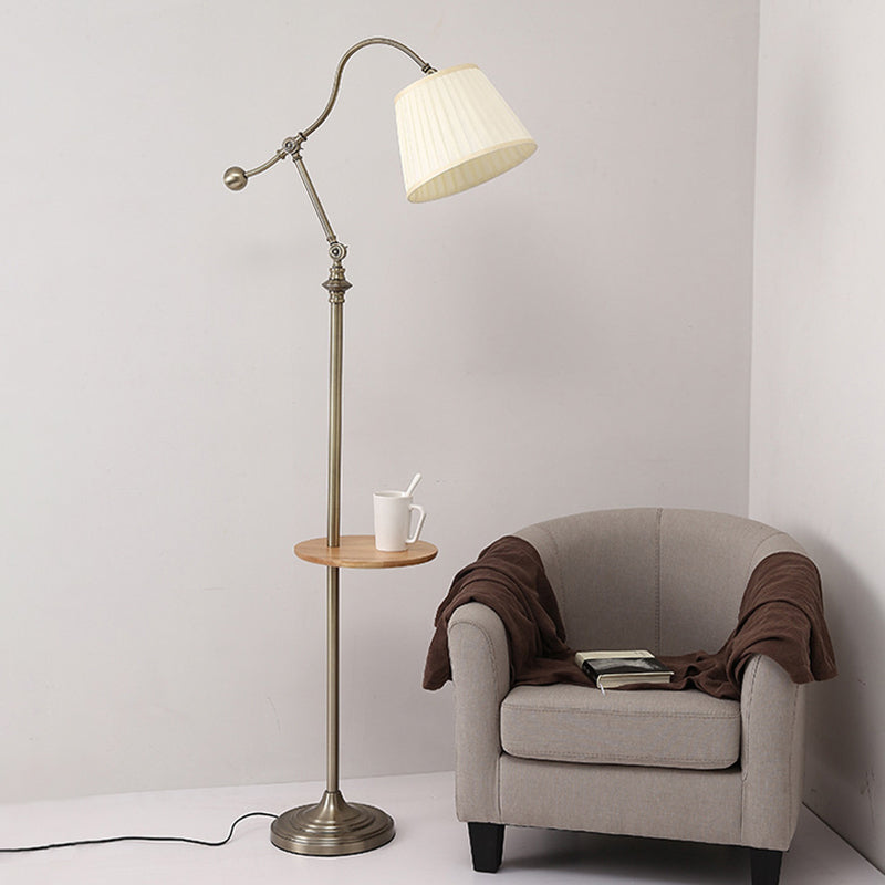 Modern Bronze Swing Arm Floor Lamp With Metallic Barrel Shade