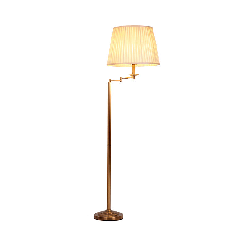 Adjustable Floor Lamp With Brass Finish & Plated Fabric Drum Shade