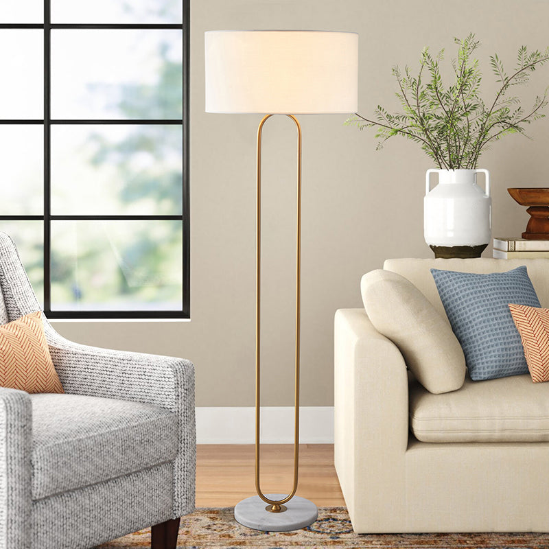 Modernist Drum Fabric Shade Floor Lamp With Single Light - Beige/Flaxen Reading For Living Room