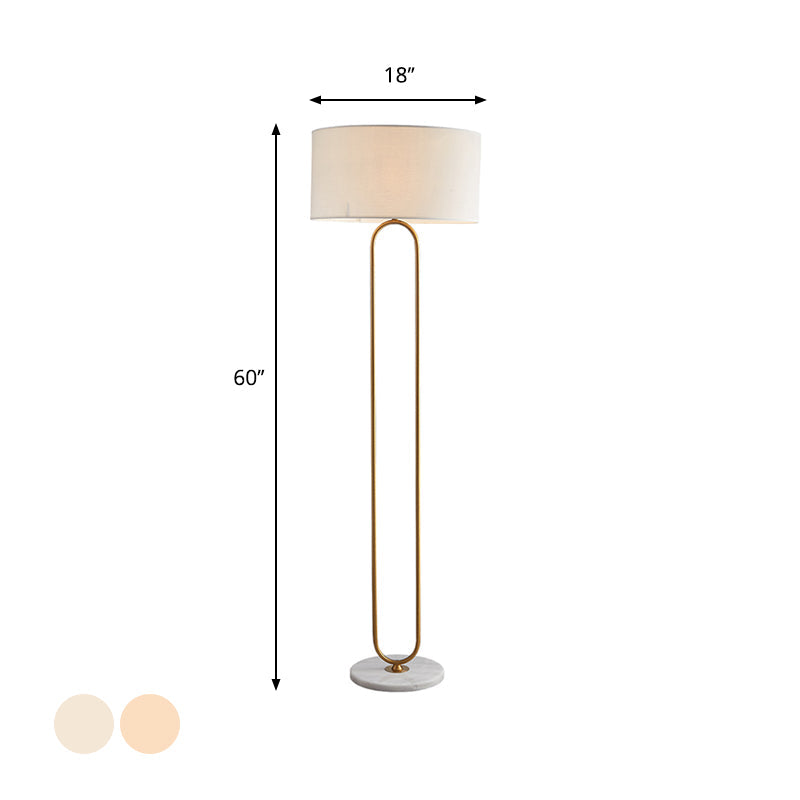 Modernist Drum Fabric Shade Floor Lamp With Single Light - Beige/Flaxen Reading For Living Room