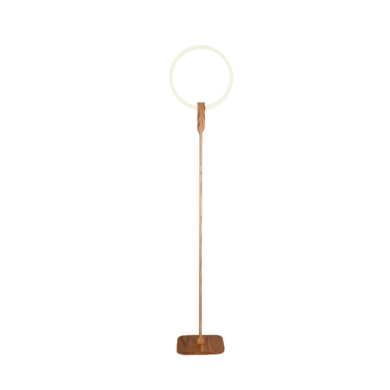Modern Circle Led Floor Lamp - Wood Stand Up Light For Study Room In Beige