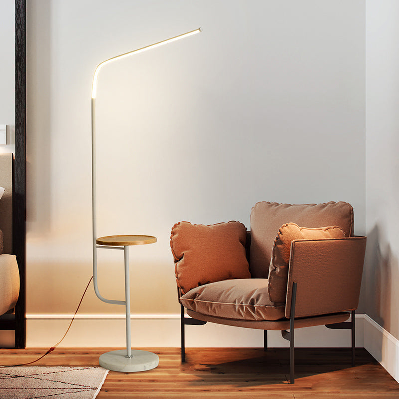 Nordic Acrylic Led Tubular Floor Light With Shelf - Bedroom Stand Up Lamp In Black/White White