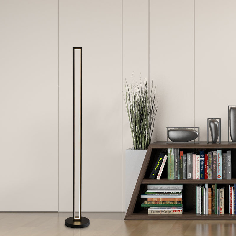 Metallic Black/White Led Floor Lamp - Contemporary Rectangle Frame Stand Up With Warm/White Light