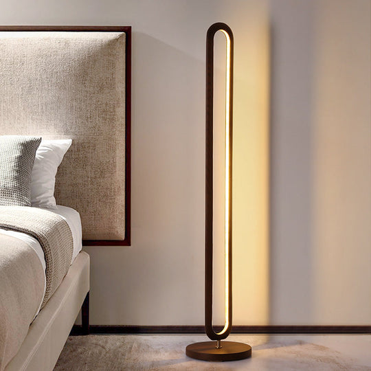 Wooden Oval Floor Reading Lamp In Simplicity Brown/Beige Led Design - Ideal For Bedside Use Brown