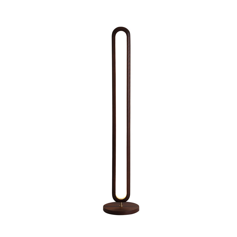 Wooden Oval Floor Reading Lamp In Simplicity Brown/Beige Led Design - Ideal For Bedside Use