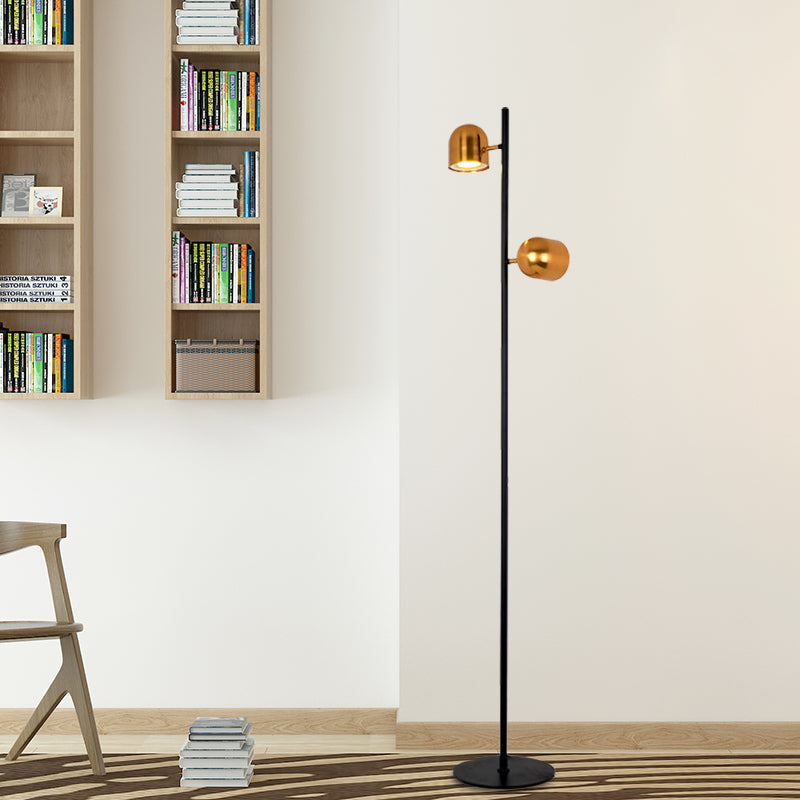 Dome Shape Black-Gold Led Floor Lamp For Study Room Metallic Standing Light