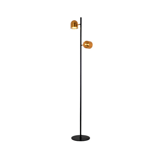 Dome Shape Black-Gold Led Floor Lamp For Study Room Metallic Standing Light