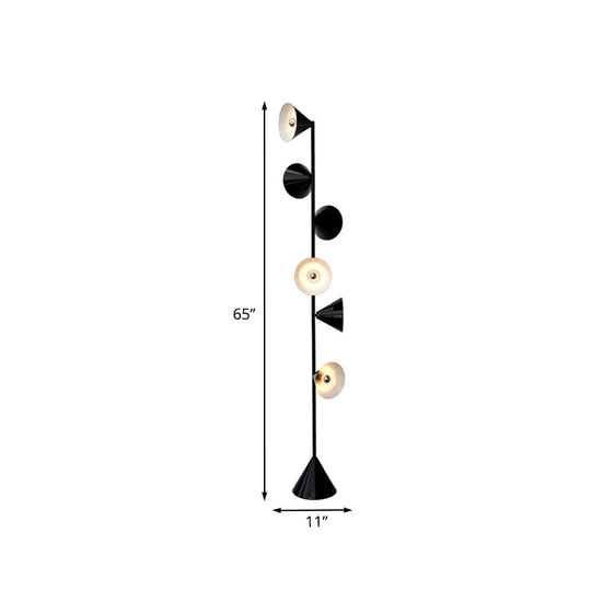 Contemporary Metal Tapered Standing Lamp: 6-Bulb Black Floor Light For Living Room