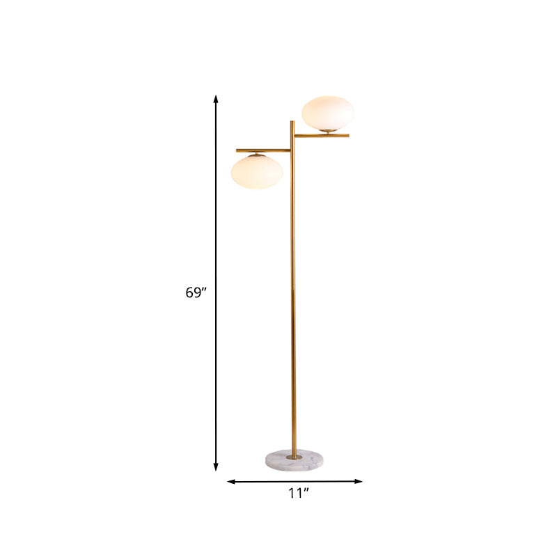 2-Head Nordic Glass Floor Lamp With Gold Globe For Bedroom Reading