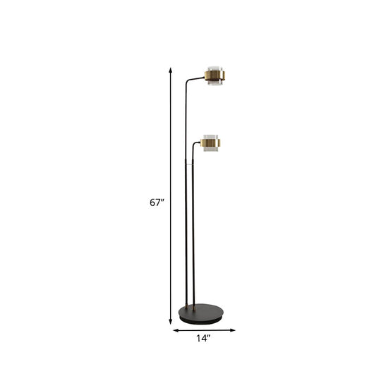 Black Cylinder Led Floor Reading Lamp With Clear Glass Shade - Nordic Style For Living Room