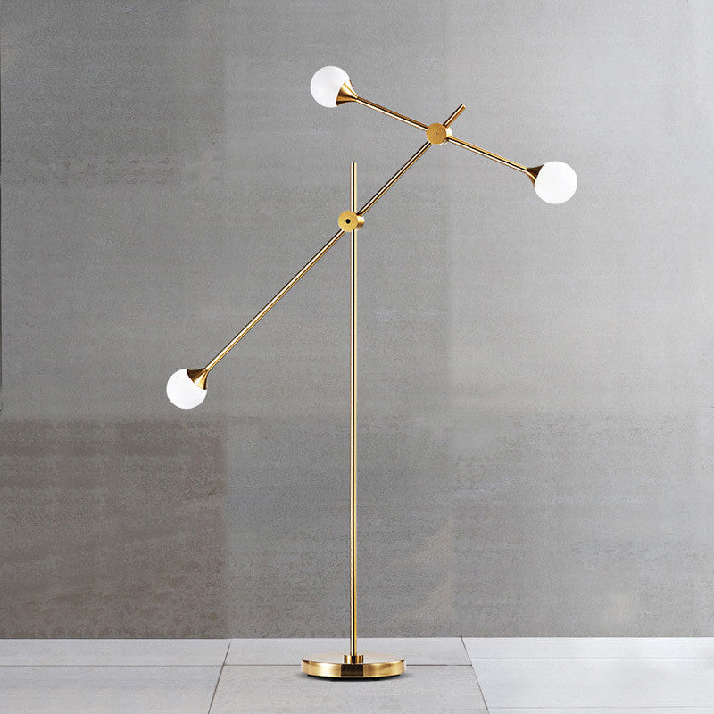 Modern Metal Orb Floor Lamp With Swing Arm Gold Led Lighting & White Glass Shade
