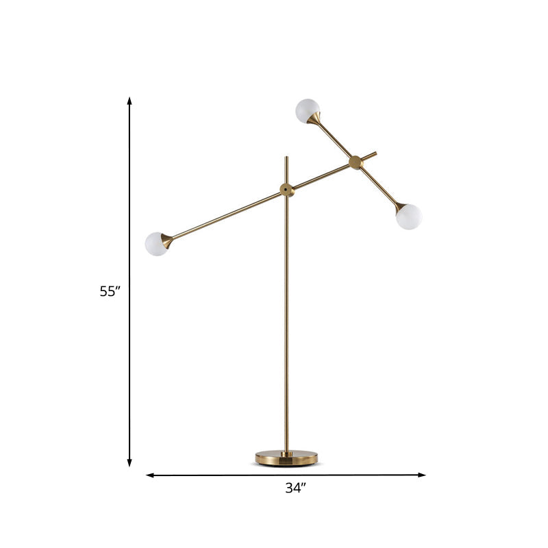 Modern Metal Orb Floor Lamp With Swing Arm Gold Led Lighting & White Glass Shade