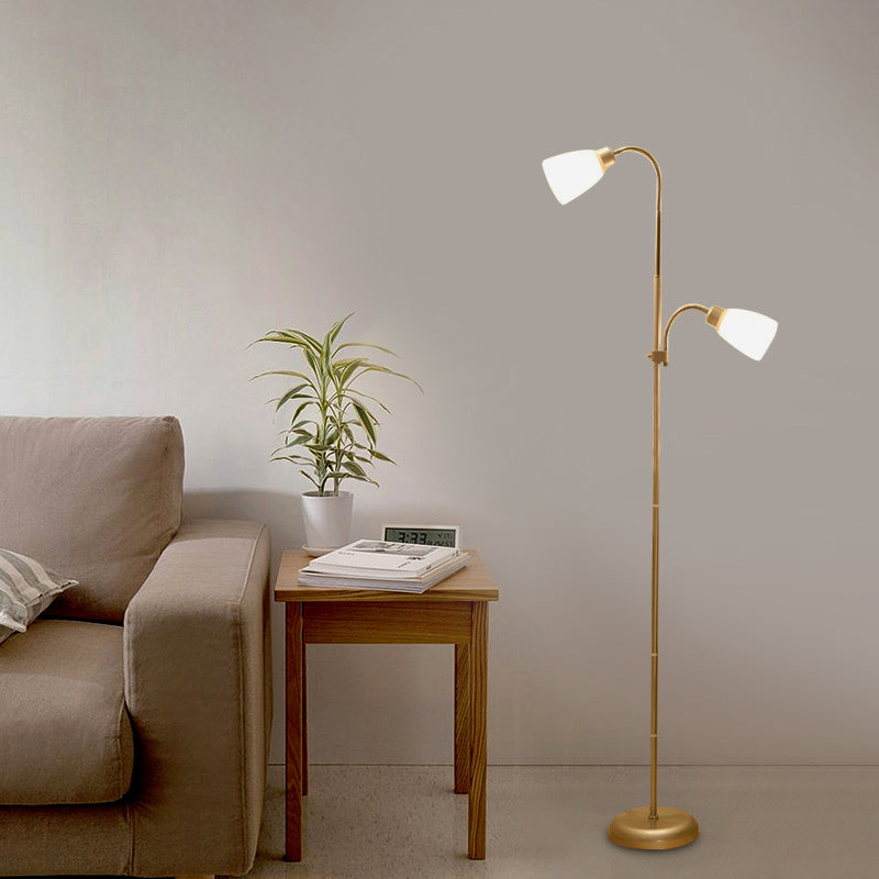 Trumpet Reading Floor Lamp - Simplicity Acrylic Gold Finish 2 Bulbs Study Room Lighting