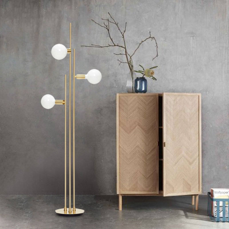 Contemporary 3-Head Gold Metallic Tree Floor Reading Lamp For Living Room Lighting
