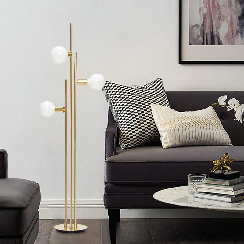 Contemporary 3-Head Gold Metallic Tree Floor Reading Lamp For Living Room Lighting
