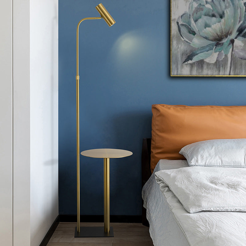 Modern Metallic Gold Led Bedroom Floor Lamp With Angled Arm