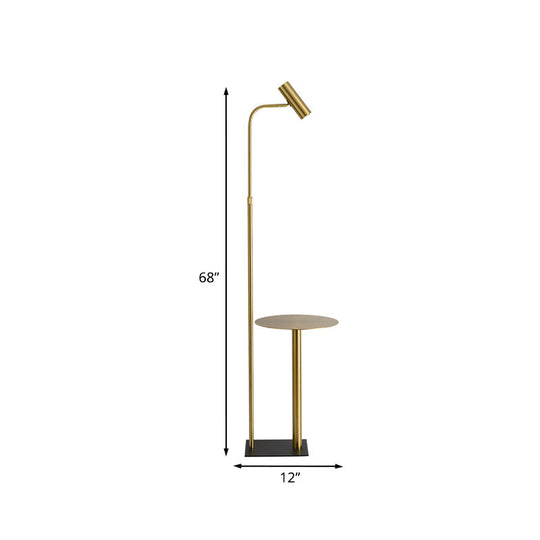 Modern Metallic Gold Led Bedroom Floor Lamp With Angled Arm