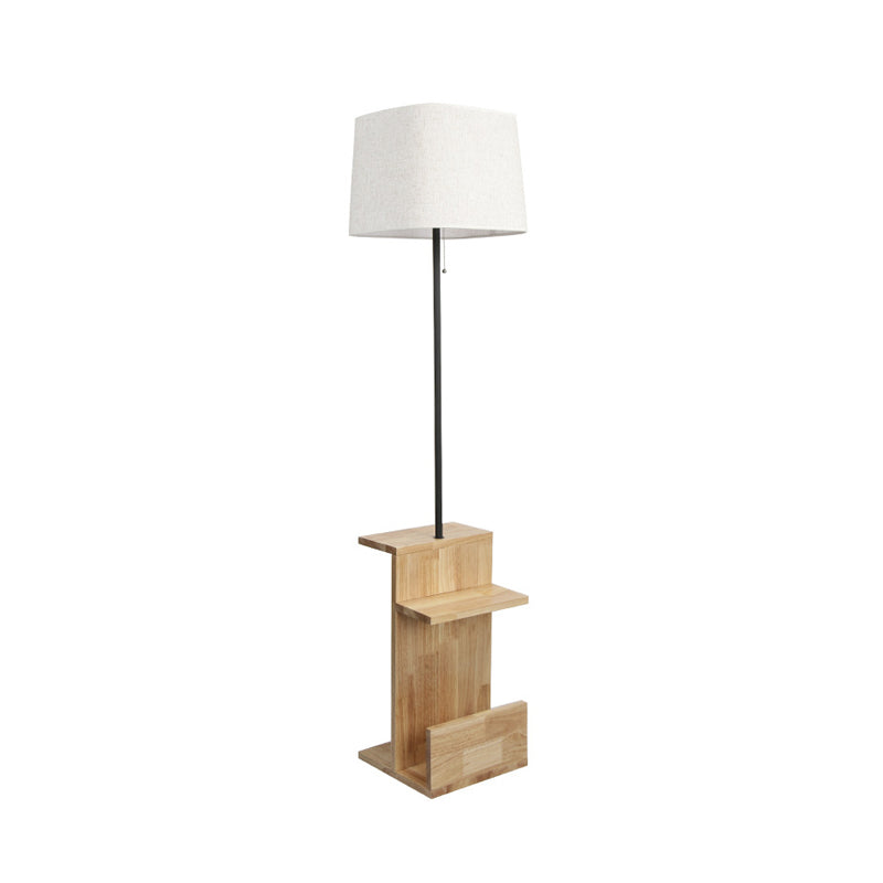 Modern White Fabric Rectangle Stand Desk Light With Wood Floor Lamp For Living Room