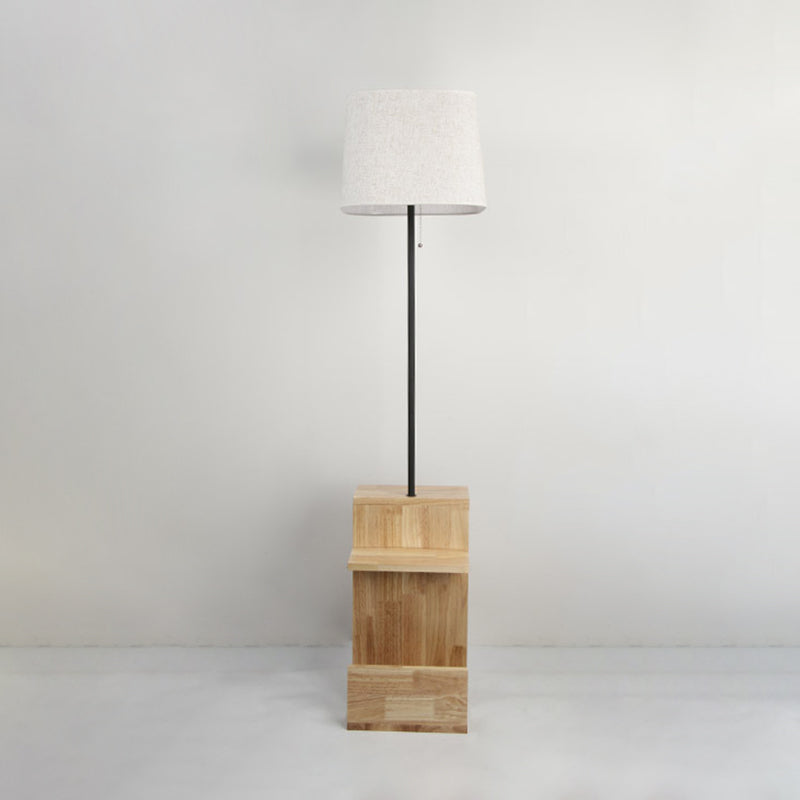 Modern White Fabric Rectangle Stand Desk Light With Wood Floor Lamp For Living Room