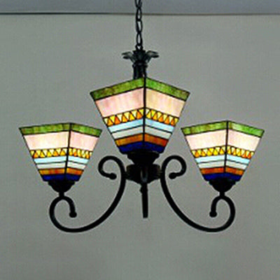 Antique Tiffany Stained Glass Chandelier - 3-Light Pink Ceiling Pendant for Living Room