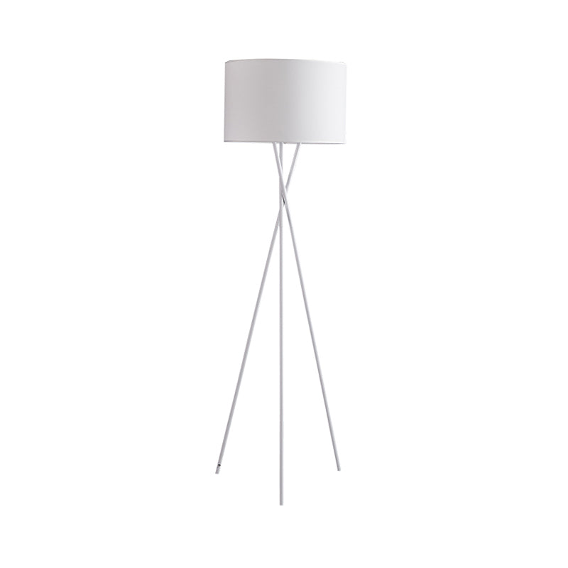 Simple Fabric Drum Shade Floor Reading Lamp With Tripod Stand - White/Black 1 Light