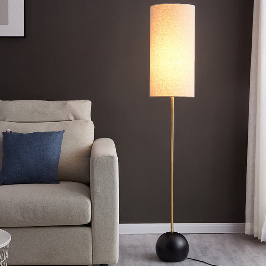 Minimalist Flaxen/Beige 1-Light Standing Floor Lamp With Cylindrical Fabric Shade - Ideal For Living