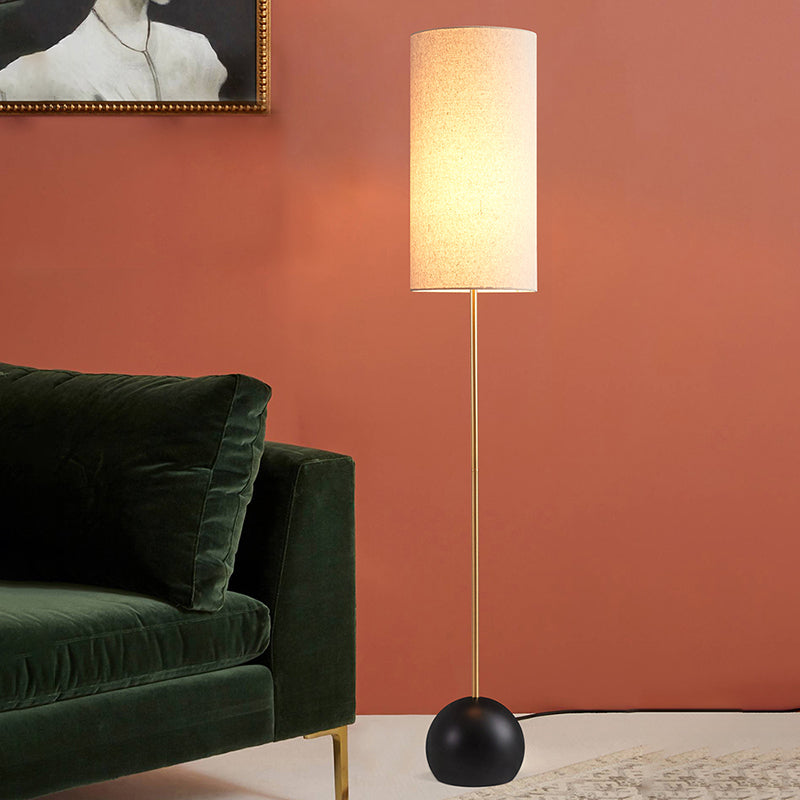 Minimalist Flaxen/Beige 1-Light Standing Floor Lamp With Cylindrical Fabric Shade - Ideal For Living