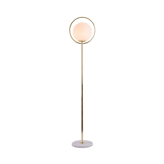Halo Ring Minimal Metal Floor Lamp With White Glass Shade