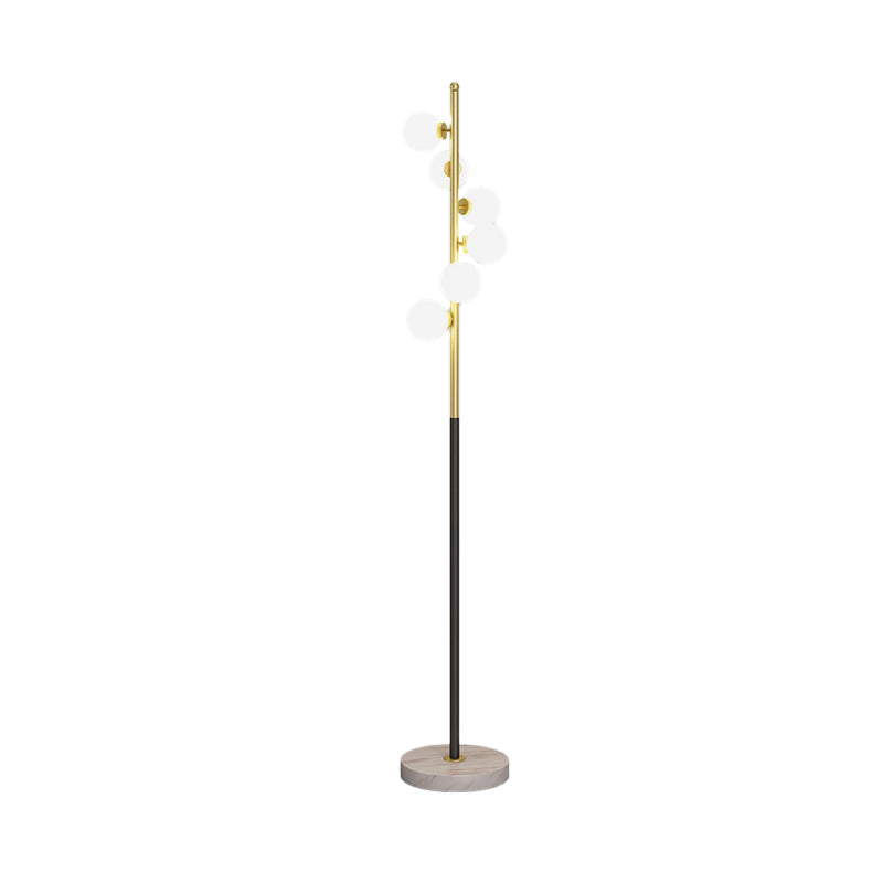 Opal Glass Spiral Design Floor Lamp 6-Head Modernist Stand With Gold-Black Finish