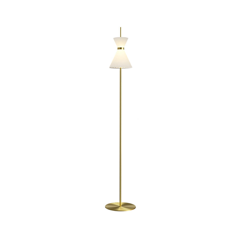 Modern Gold Finish Hourglass Led Floor Lamp With Opal Ribbed Glass
