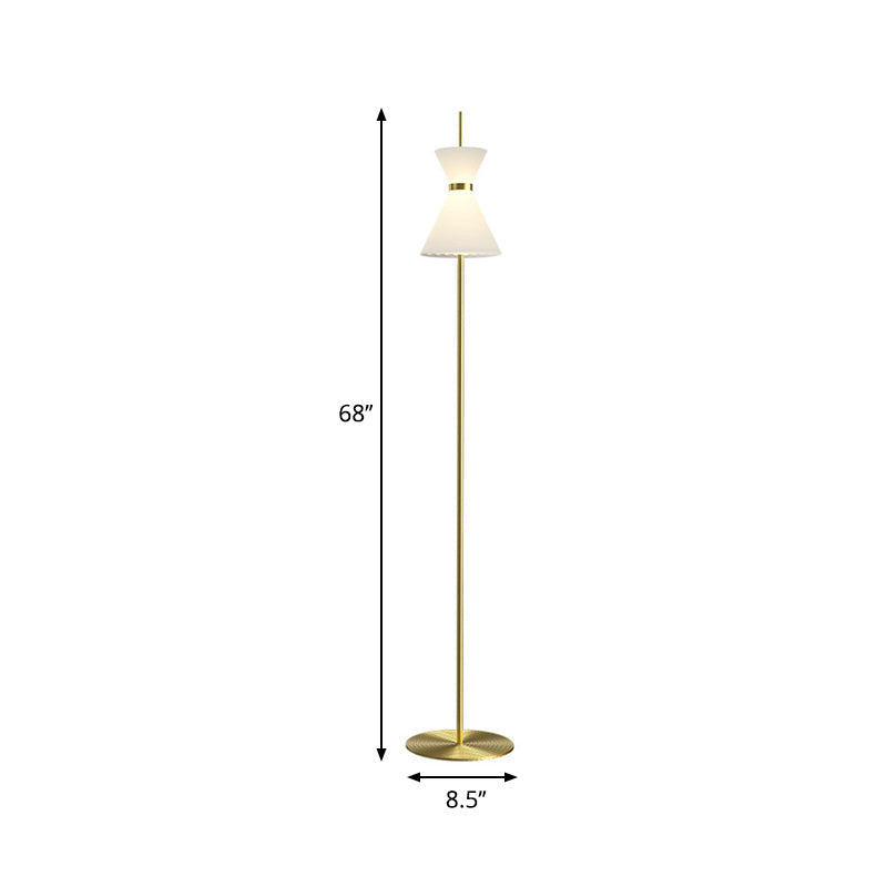 Modern Gold Finish Hourglass Led Floor Lamp With Opal Ribbed Glass