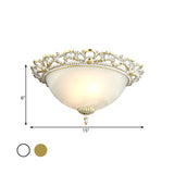 Opal Frosted Glass Flushmount Countryside Brass/White Floral Ceiling Lamp 11/19.5 Wide