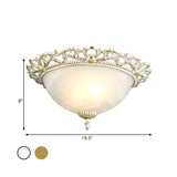 Opal Frosted Glass Flushmount Countryside Brass/White Floral Ceiling Lamp 11/19.5 Wide