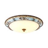Blue Dome Cream Glass Led Ceiling Mount Lamp - Retro Flush Light Fixture For Dining Room