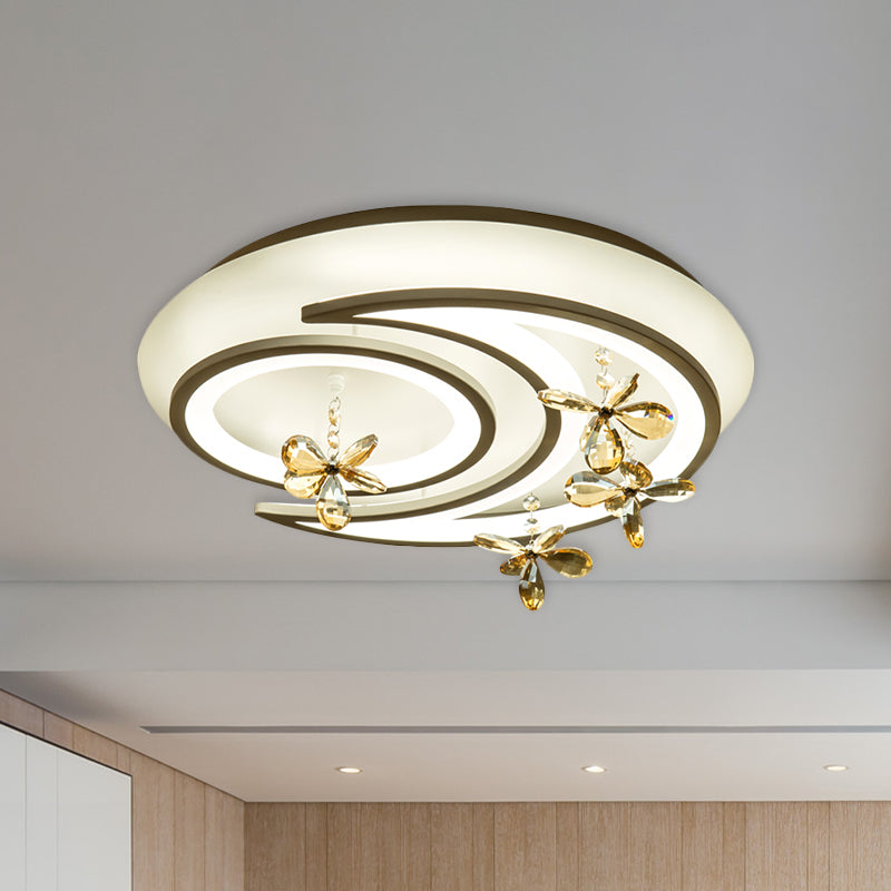 Modern Led Semi Flush Lamp With Moon And Ring Design Flower Crystal Deco For Chic Ceilings White