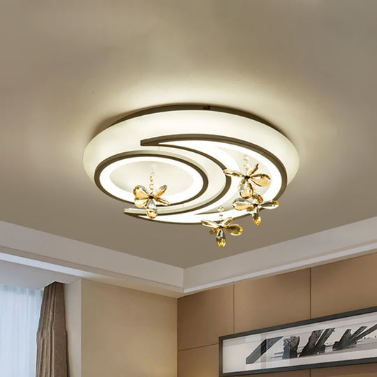 Modern LED Semi Flush Lamp with Moon and Ring Design, Flower Crystal Deco for Chic Ceilings
