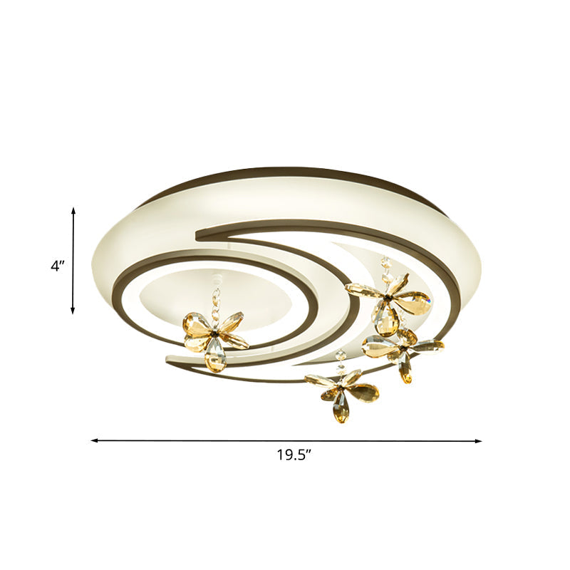 Modern LED Semi Flush Lamp with Moon and Ring Design, Flower Crystal Deco for Chic Ceilings