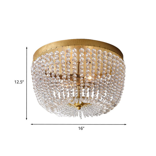 Modern Crystal Flush Ceiling Light with Gold Finish and 3 Bulbs