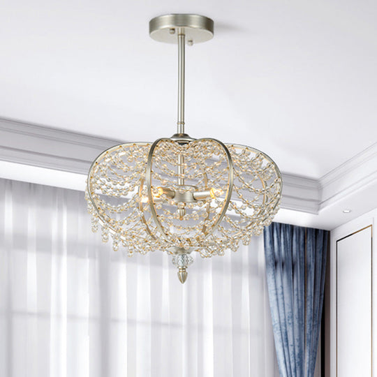 Silver 2-Light Chain Crystal Bead Pendant Chandelier For Guest Room